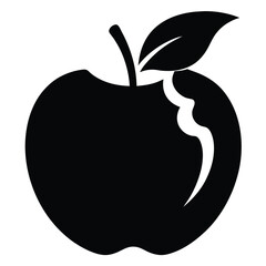 Black apple silhouette shows a bite mark and includes a leaf near the stem