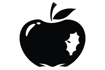 Bitten black apple with stem and leaf displayed as a simple icon