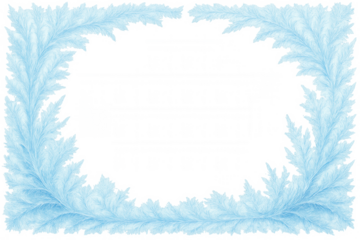 Ice crystals forming a frosty frame for winter designs and cold season concepts. Transparent background for easy layering