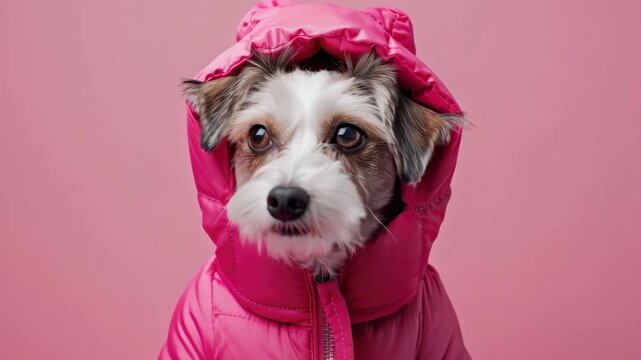 Puppy in Pink Raincoat