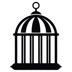 Black contoured birdcage illustration with bars showing its round form on a white background