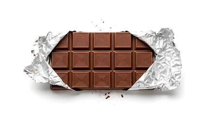 Indulgent milk chocolate bar unwrapped in shiny foil, craving satisfaction and sweet moments