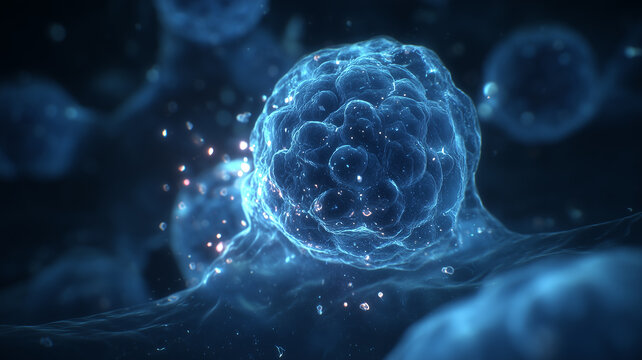 Dividing cell forming a multicellular cluster that conveys development proliferation and regenerative biology at the heart of growth and healing.
