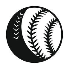 Black and white sports design displaying a detailed round baseball stitching clearly