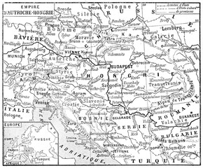 Map of the Austro-Hungarian Empire of the 19th century, old vintage illustration, 1897