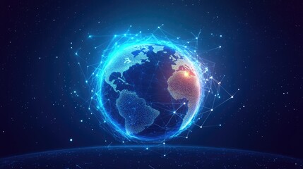 Global social media network connection on planet earth. The globe representing Internet technology and online information data exchange