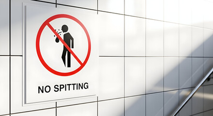 Signage Indicating Ban on Spitting Inside Building Complex with Illuminated Wall Features