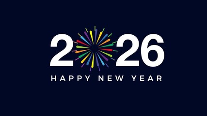 Happy New Year 2026 animation, multicolor fireworks explosion, and sparkle animation. Happy New Year celebration 4k - Powered by Adobe