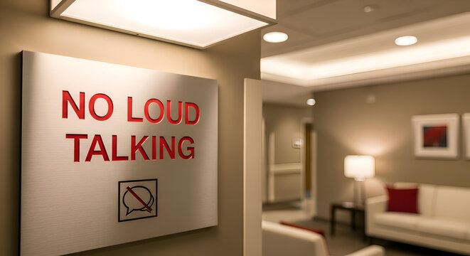 Signage Prohibiting Loud Speech in a Quiet Ambiance with Comfortable Furnishings