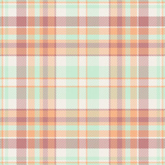 Menswear seamless check texture, rural vector plaid fabric. Fade pattern background tartan textile in light and orange colors.