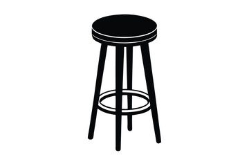 Isolated silhouette highlights a three legged bar stool with a circular footrest design
