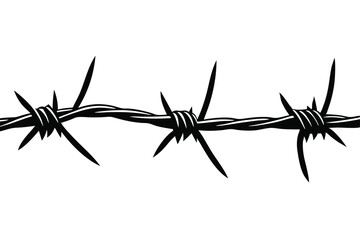 Sharp barbed wire stretches across the scene, providing a stark, monochrome contrast on white
