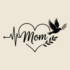 Obraz premium Minimalist black and white mom heartbeat tattoo design vector illustration for eps download vector