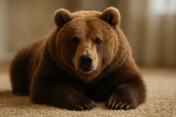 Obraz premium A Gentle Brown Bear Rests on a Carpeted Floor