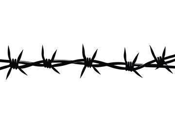 Barbed wire silhouette creates a stark and sharp horizontal line across the white background