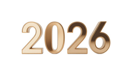 Golden 2026 numbers isolated on transparent background for new year celebration