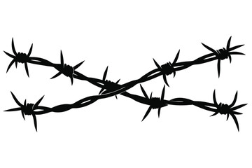 Two strands of barbed wire are crossed in black silhouette against white