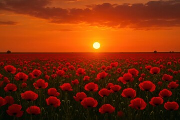 Fototapeta premium A Field of Red Poppies Under the Glowing Sun