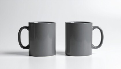 Two Gray Coffee Mugs on White Background with Mockup.