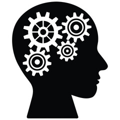 person with gears inside head vector on white back