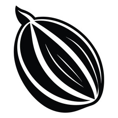 Black cardamom pod shows stripes in a simple monochrome minimal graphic