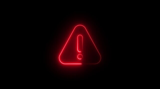 Neon Alert icon animation,Neon line warning attention white color animation icon signal alert risk safety danger road warning sign sign symbol. alert , risk , safety, danger road warning sign, Warning