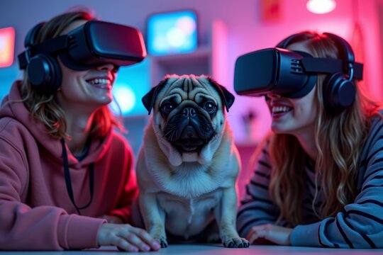 Cyber Nerd Friends' Virtual Reality Fun Turns Chaotic When Their Pug Pet Interrupts