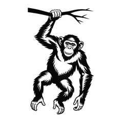 Chimpanzee hanging from tree branch vector illustration scalable eps graphic vector