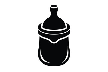 Isolated black contour shows a baby bottle with cap ready for feeding time
