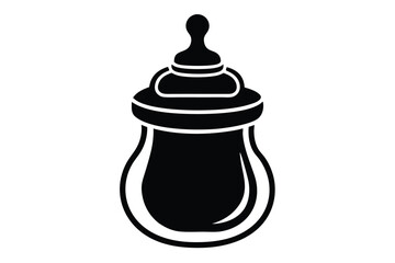 A simple black and white baby bottle icon sits against a plain background