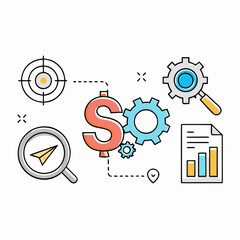 Obraz premium Vector Illustration of SEO and Promotion Business Elements