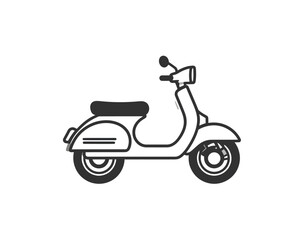 Obraz premium Black and white line drawing of a classic scooter on a plain white background with simple lines and minimal details.