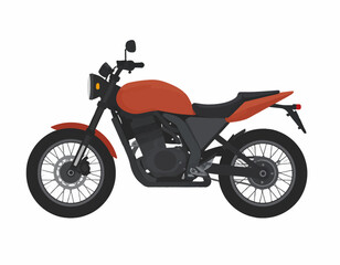 Fototapeta premium Side view of a red and black electric motorcycle with a minimalist design on a white background.