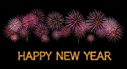 Greeting card happy new year 2026 beautiful holiday web banner or billboard with golden sparkling text happy new year 2026 written sparklers on festive blue background with firework