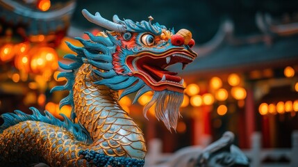 Fototapeta premium Ornate dragon head, temple setting