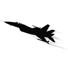 Bold silhouette vector illustration of a modern military fighter jet in flight vector