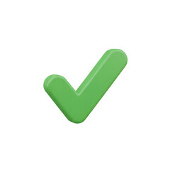 3d icon of a vibrant green checkmark, symbolizing confirmation, success, and agreement, rendered in a 3d style and isolated on a clean transparent background