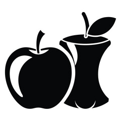 Black displays both a whole apple and a core with stem and leaf