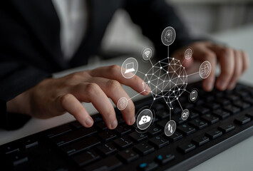 A visual of artificial intelligence network connecting AI, network, and system across a structured digital platform for seamless AI communication Latch