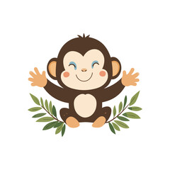 Cheerful Monkey with Open Arms and Smiling Face