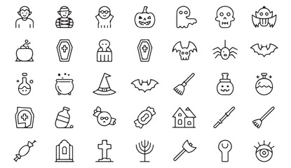 Fototapeta premium Spooky Halloween illustration pack with witches, ghosts, and skull doodles in clean vector style
