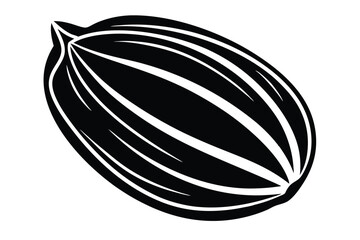 Abstract monochrome seed shows detailed line work and organic shape against clean white backdrop