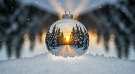 Snow globe christmas magic ball on snowed winter background, snowed scene, holiday, festive, Christmas decoration, magical, snowflakes