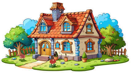 Naklejka premium very beautiful a super beautiful french cottage with super beautiful spring vibes cartoon like in a white background