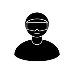 Person wearing helmet goggles