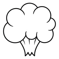 Black outline defines a stylized broccoli floret against a plain, stark white backdrop