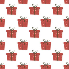 Seamless Hand Drawn Christmas Gift Box Pattern, Minimalist Festive Present Background