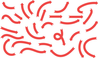 Red arrow collection pointing in different directions on a white background
