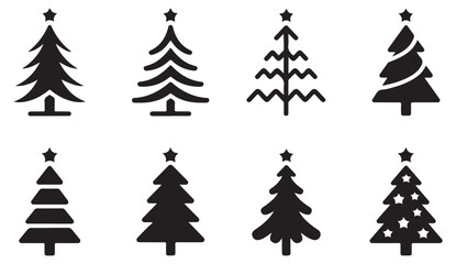 Fototapeta premium Decorative Christmas tree icon vector art, black minimalist fir silhouettes for winter holiday themes