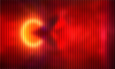 Abstract glowing red and orange vertical stripes with a bright crescent shape illuminating the center
